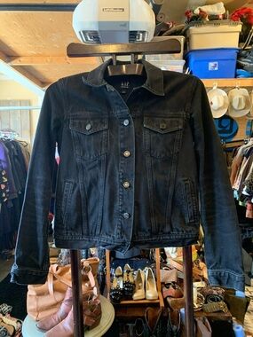 GAP Black Denim Jacket with Button Front